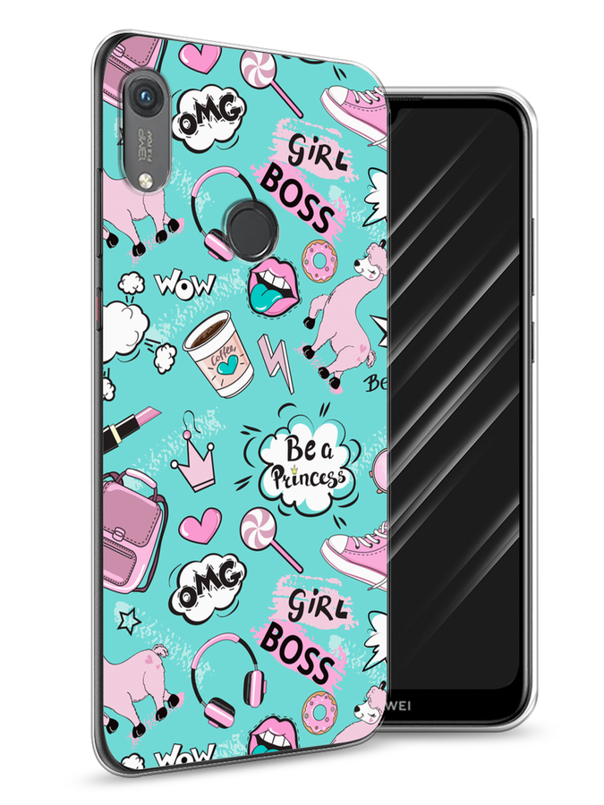 

Чехол Awog на Honor 8A (8A Pro/Prime) "Стильная лама", Голубой;белый;розовый, 68750-1