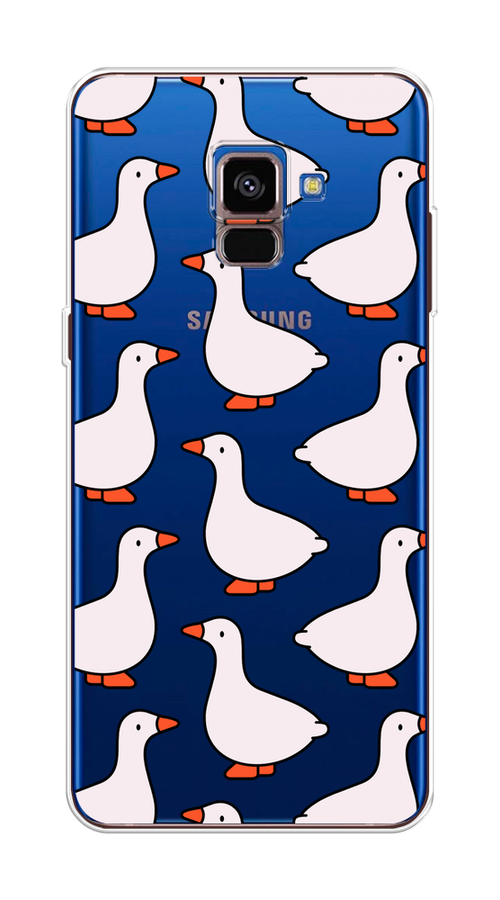 

Чехол на Samsung Galaxy A8 2018 "Гуси", Прозрачный;белый;оранжевый, 25450-1