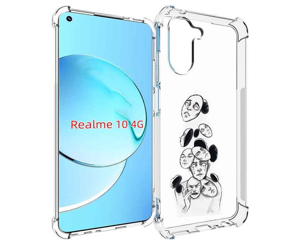 

Чехол MyPads человек с разными масками для Realme 10, Прозрачный, Tocco