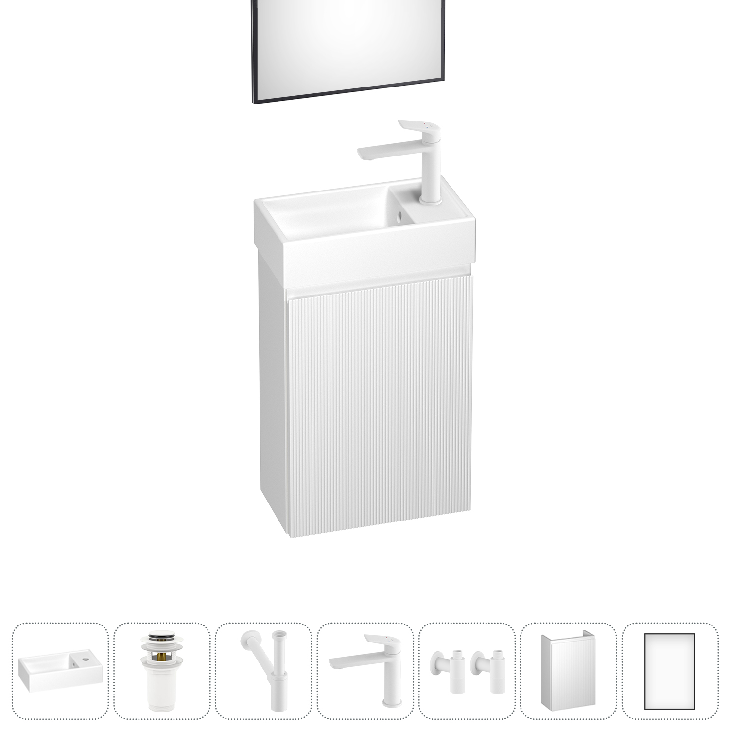 

Подвесная тумба с раковиной для ванной и туалета Wellsee WC Area 202010478 в наборе 7 в 1, Матовый белый, WC AREA_complects_матовый белый