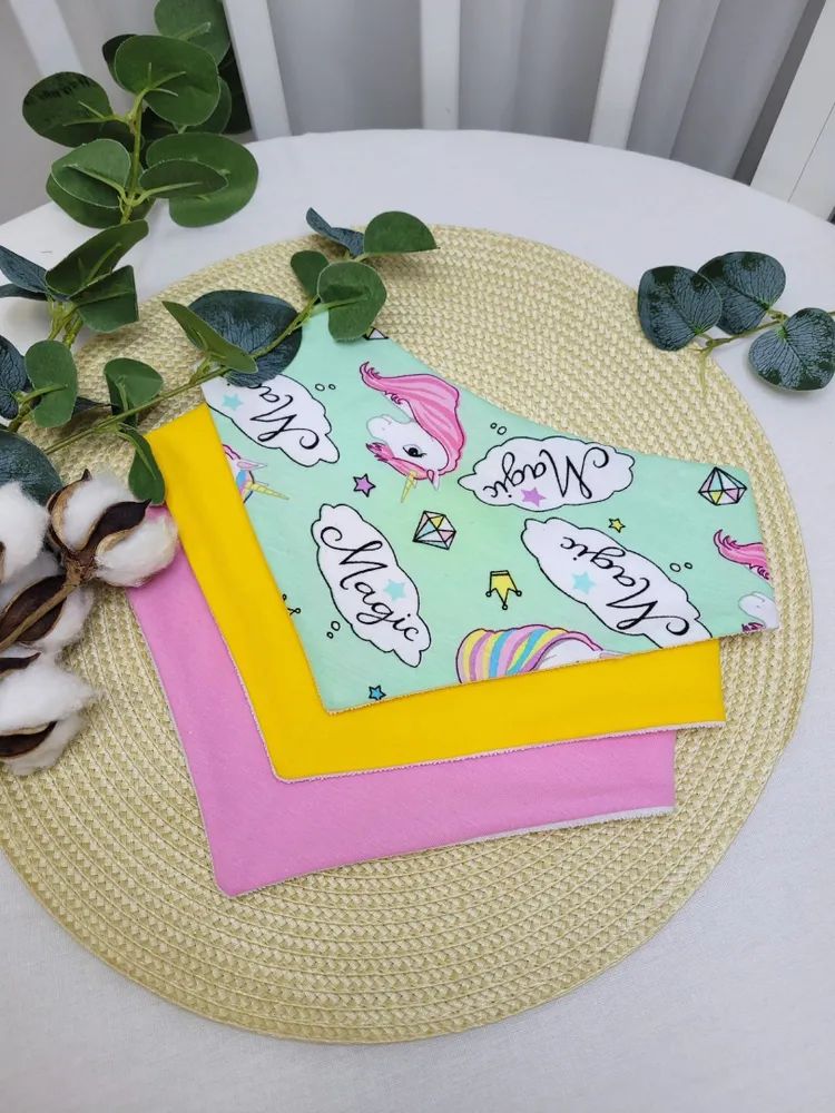 Нагрудники непромокаемые Единороги на мятном с кристаллами 3шт