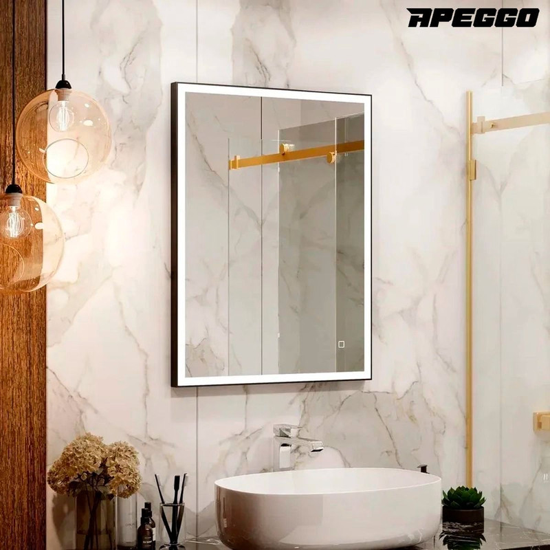 Зеркало Apeggo Jazmin Led 600х800, реверсивное крепление, черный GG90257BL