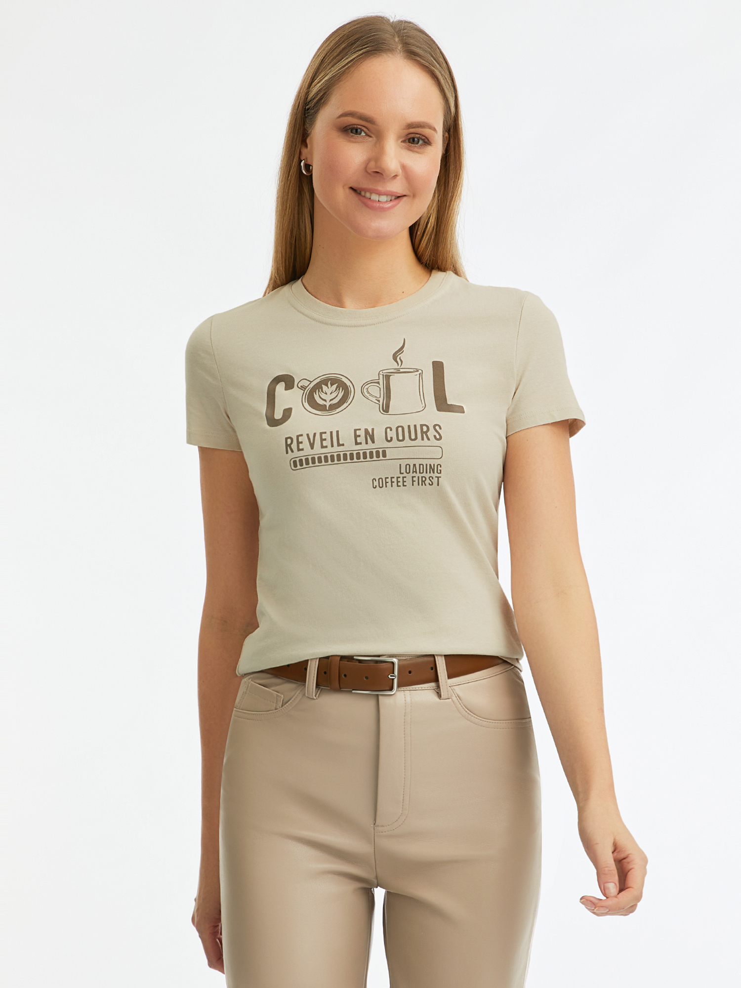 

Футболка женская oodji 14701078-43B бежевая 2XL, Бежевый, 14701078-43B