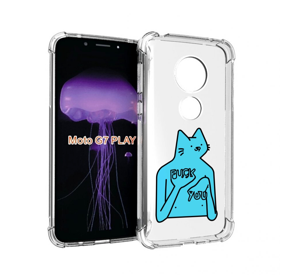 

Чехол MyPads голубой-кот-фак-ю для Motorola Moto G7 Play, Прозрачный, Tocco