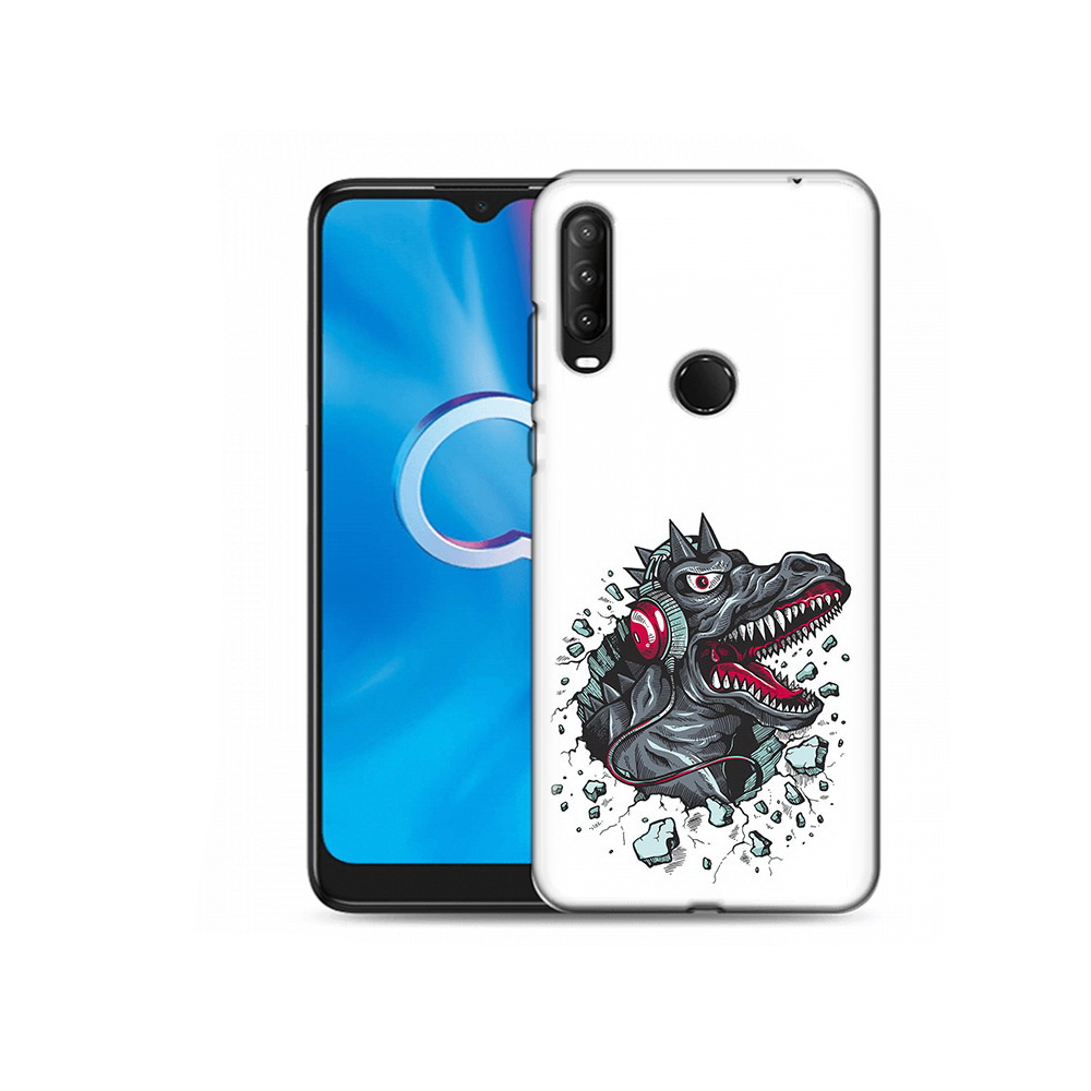 

Чехол MyPads Tocco для Alcatel 1SE (2020) 5030D Нарисованный динозавр в наушниках, Прозрачный, Tocco