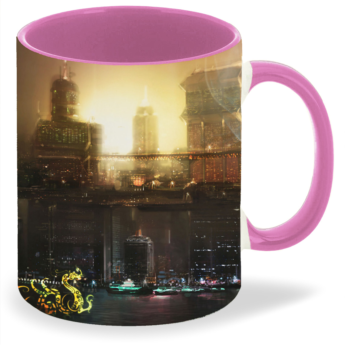 

Кружка розовая CoolPodarok deus ex 3 Мужчина на фоне город