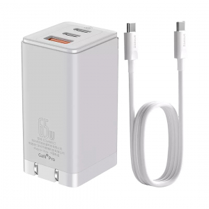 фото Сетевое зарядное устройство xiaomi baseus gan2 pro quick charger 2c+u 65w ch white