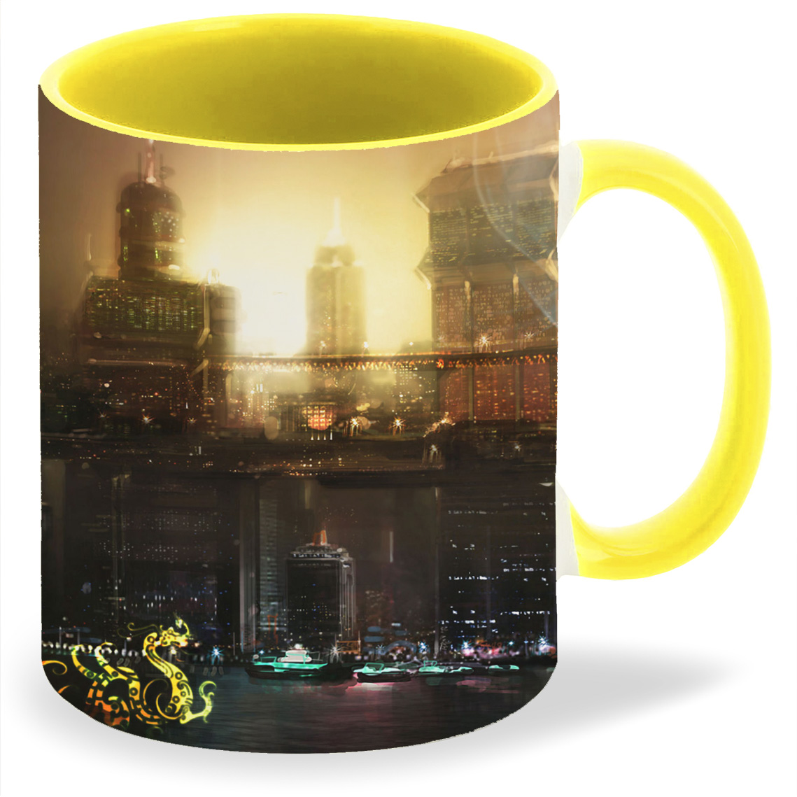 

Кружка желтая CoolPodarok deus ex 3 Мужчина на фоне город
