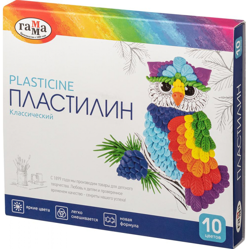 

Пластилин Гамма Классический, 10 цветов, 200г, со стеком, 281032, (2шт.), Разноцветный