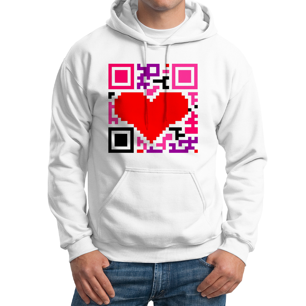 

Худи унисекс CoolPodarok Сердце QR белое 64 RU, Белый, M0114039