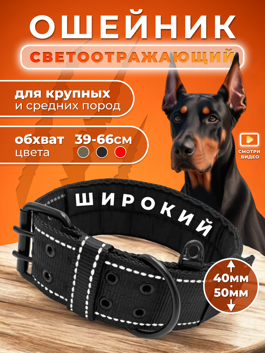 Ошейник для собак Doggy&Dog черный из нейлона XL