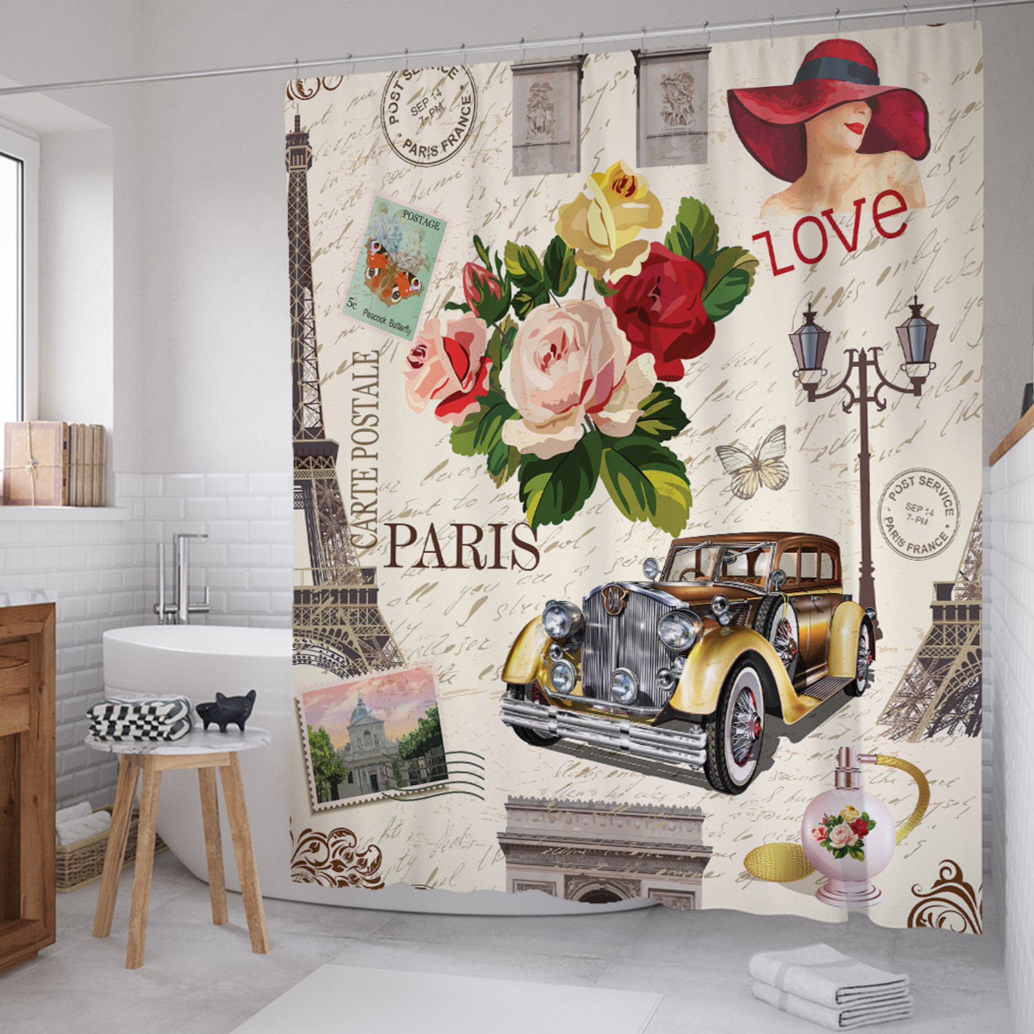 

Штора для ванной Love Paris 180х200 с крючками, Бежевый, Love Paris