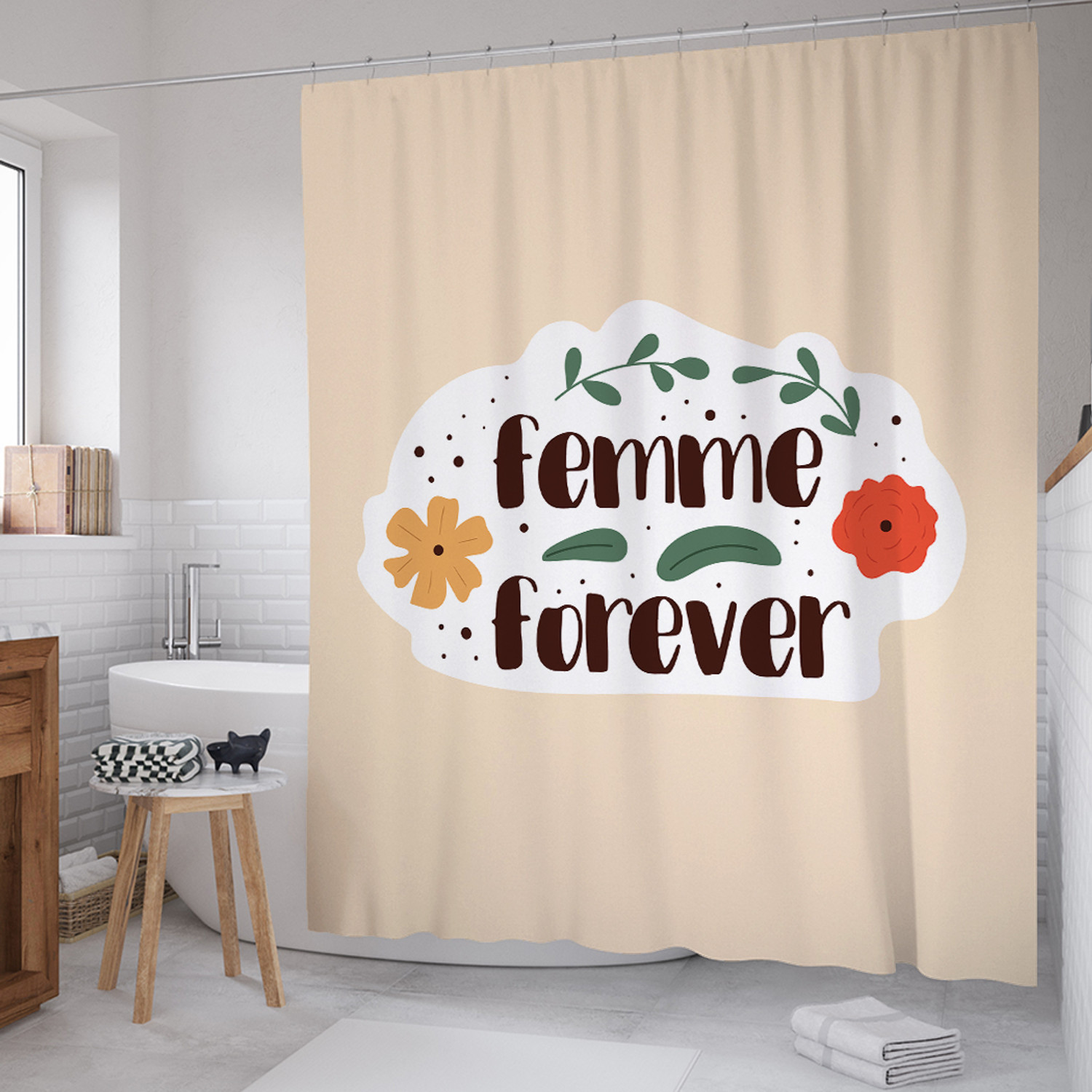 

Штора для ванной Femme forever 180х200 с крючками, Бежевый, Femme forever