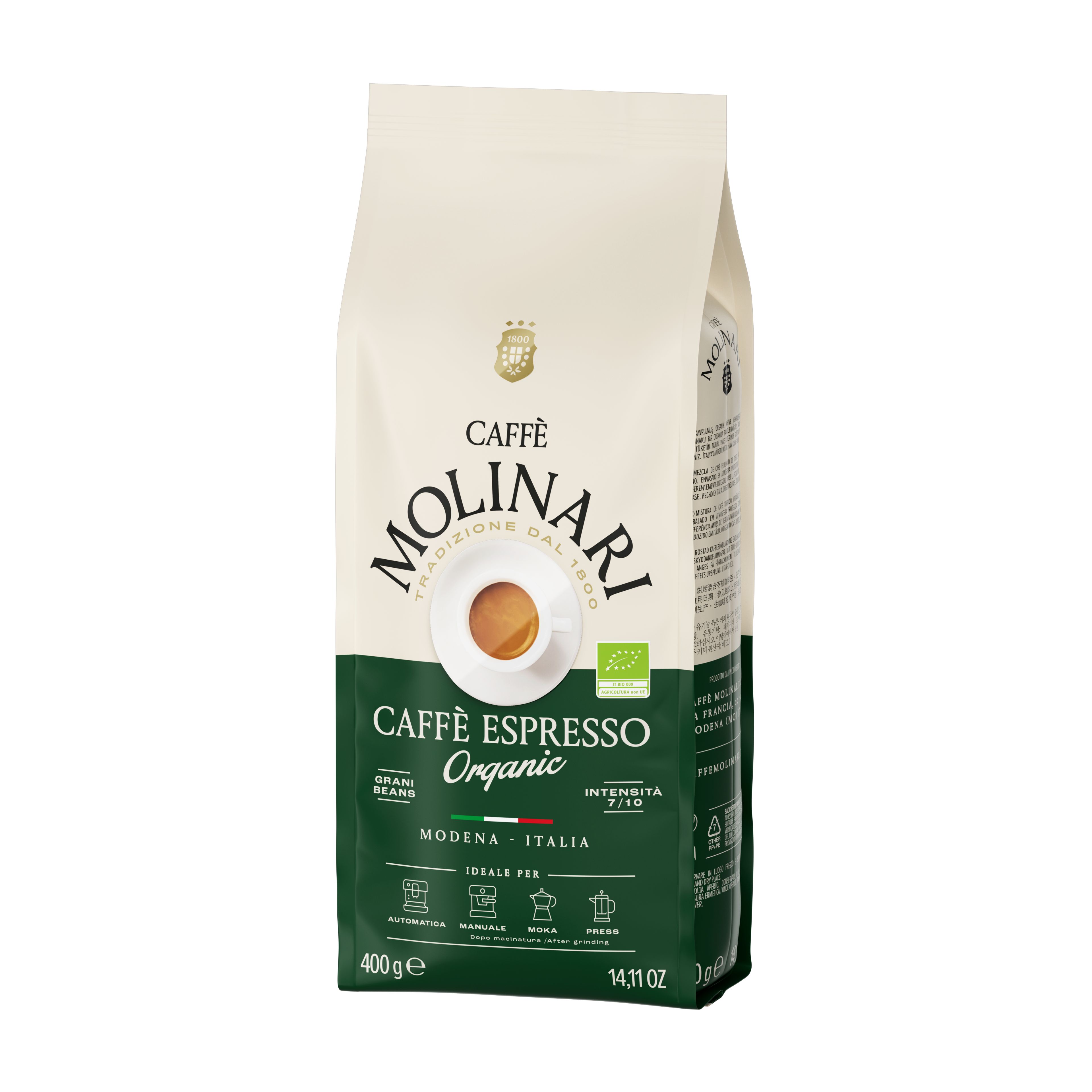 Кофе в зернах Molinari ESPRESSO ORGANIC Эспрессо Органик, 400 г