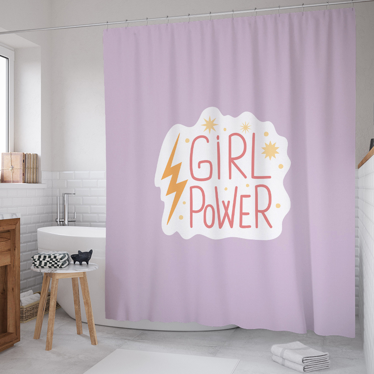 

Штора для ванной Girl power 180х200 с крючками, Фиолетовый, Girl power