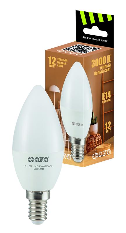 

Лампа светодиодная LED 12Вт E14 3000K свеча 230/50 ФАZА | код 5038509 | JazzWay 1 шт.