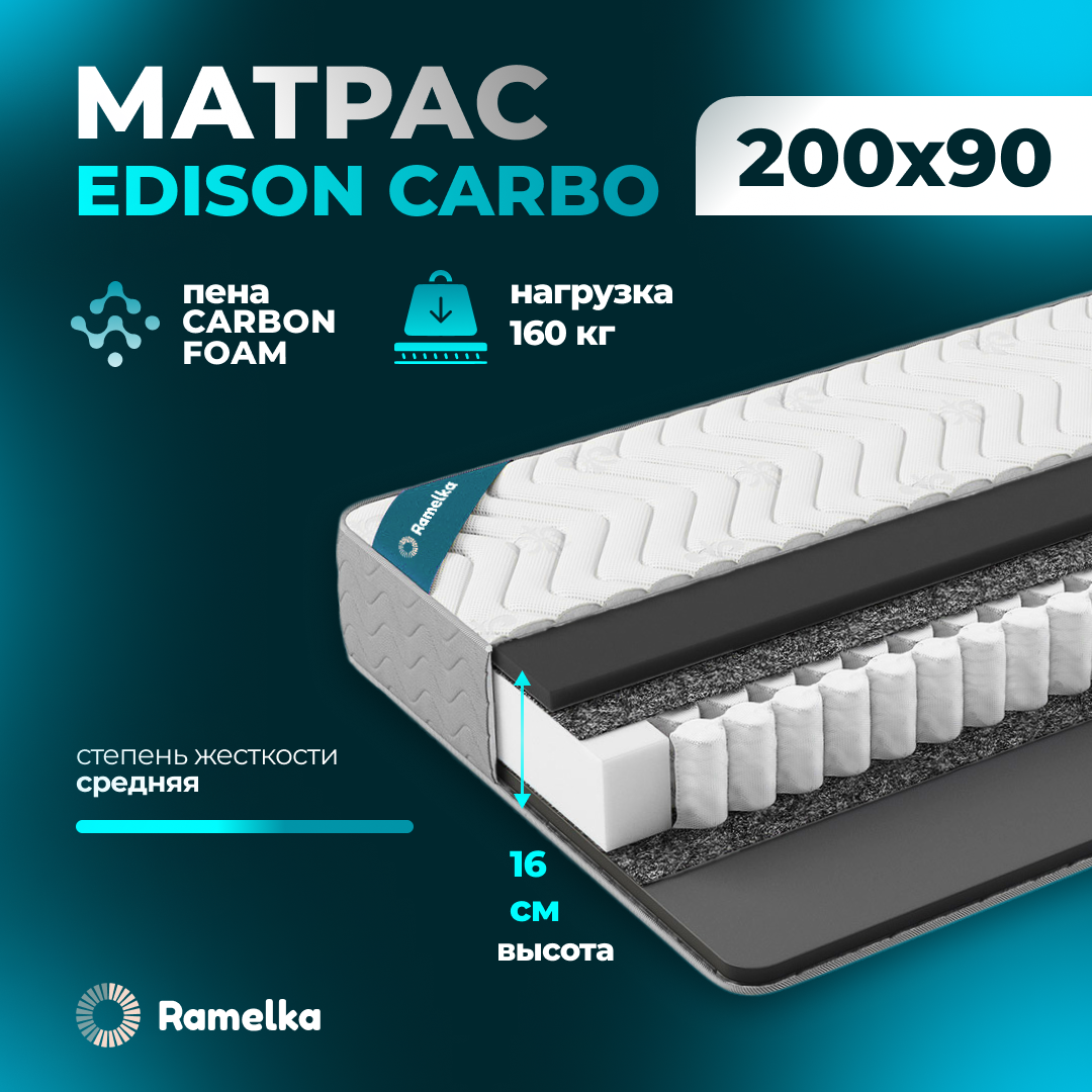Матрас Ramelka Mattress EDISON Carbo пружинный ортопедический 200х90х16