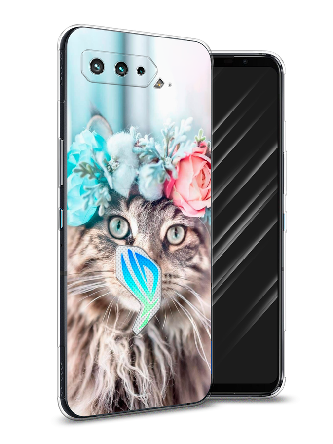 

Чехол Awog на Asus ROG Phone 5S "Кот в венке", Серый;голубой;розовый, 44550-2