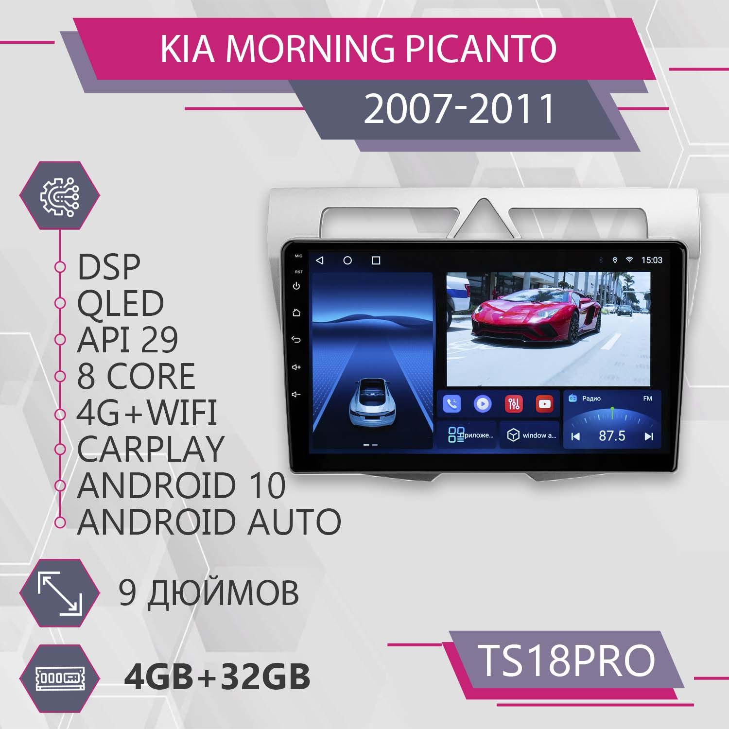 Магнитола Точка Звука TS18Pro для Kia Morning Picanto/ Киа Морнинг Пиканто 4+32GB 2din