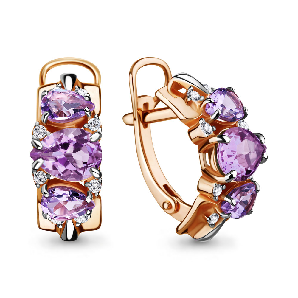

Серьги из серебра с аметистом/фианитом Aquamarine 4708304А_925_з, 4708304А_925_з