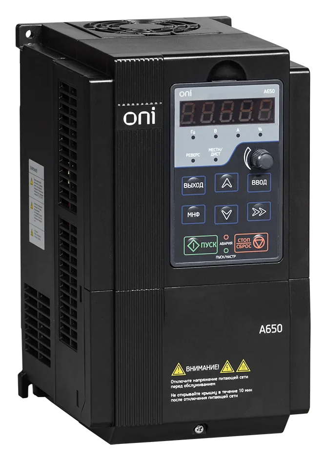 

Преобразователь частоты A650 380В 3Ф 1.5кВт 4.2А ONI A650-33E015T, Черный