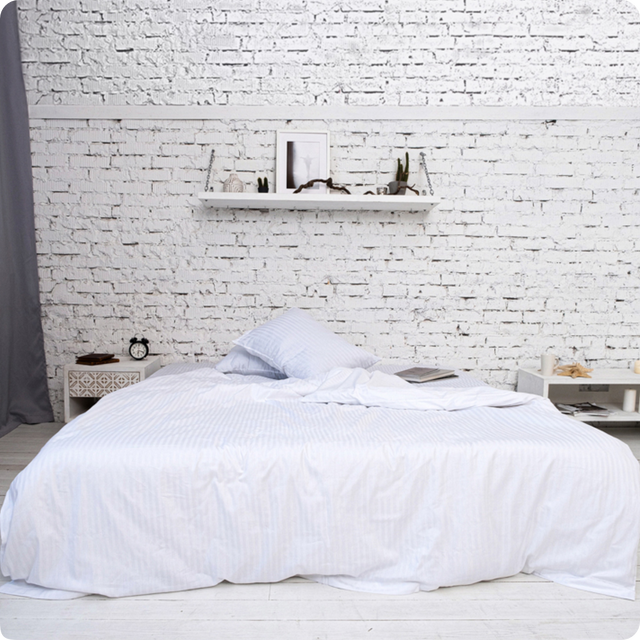 фото Комплект постельного белья 2-спальный, страйп-сатин, белый nobrand