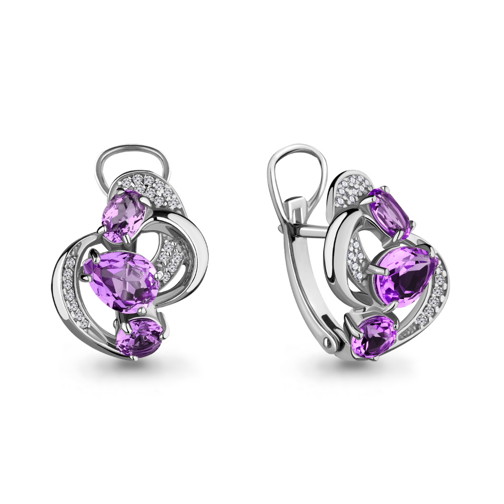 

Серьги из серебра с аметистом/фианитом Aquamarine 4708904А_925_р, 4708904А_925_р