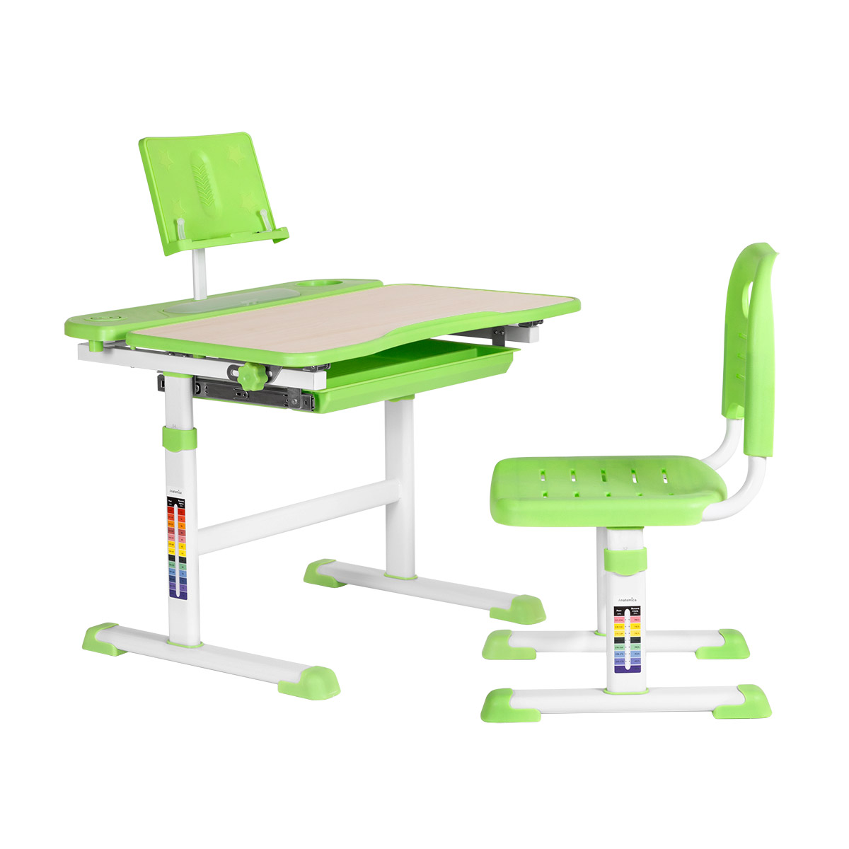 Комплект Anatomica парта и стул Avgusta клен/зеленый,  - купить со скидкой