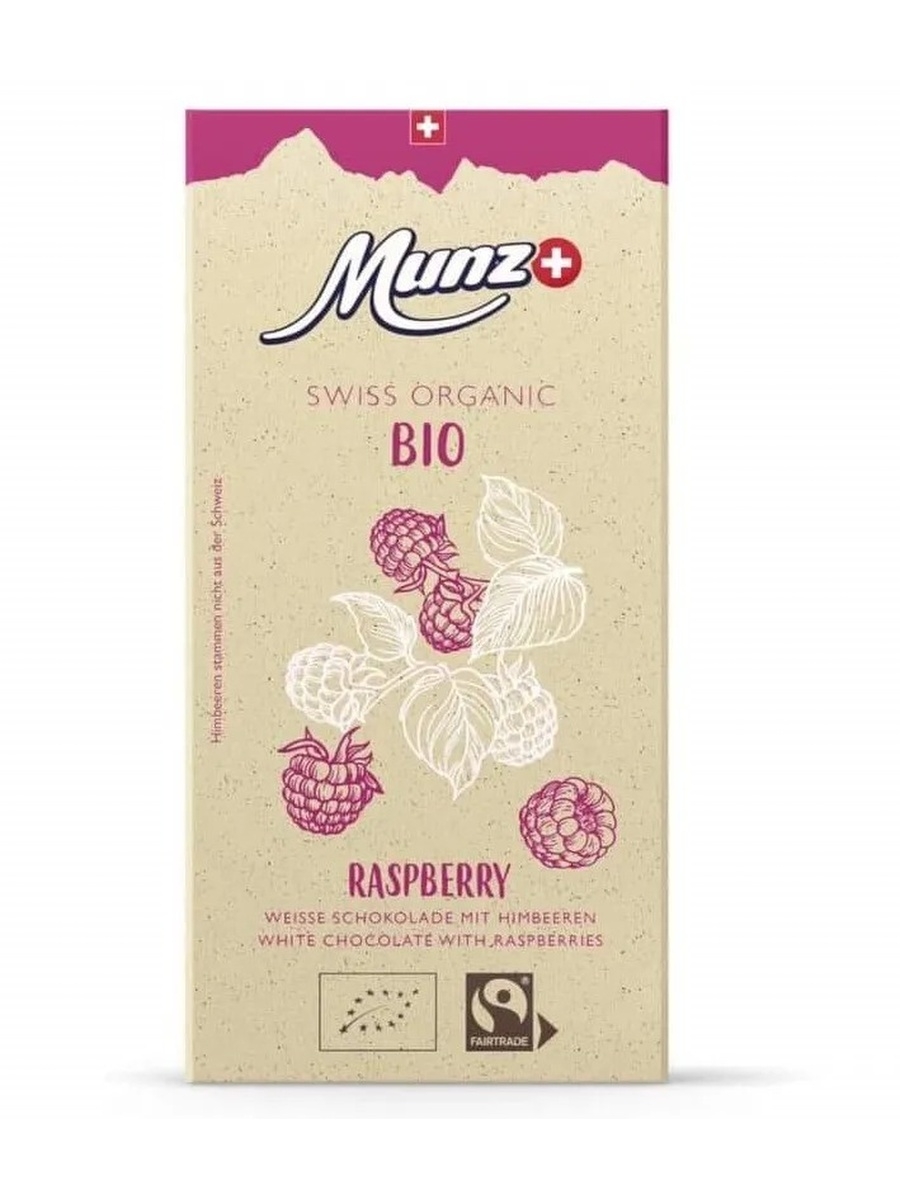 Шоколад Munz+ Organic белый с малиной 100 г