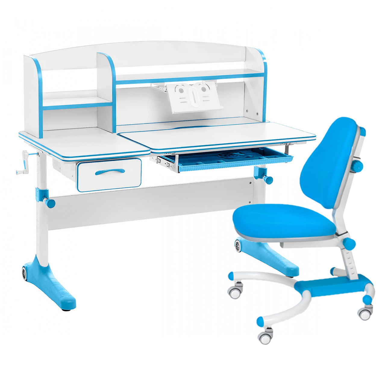 фото Комплект anatomica smart-50 парта+кресло+надстройка+подставка белый/голубой с голубым k639