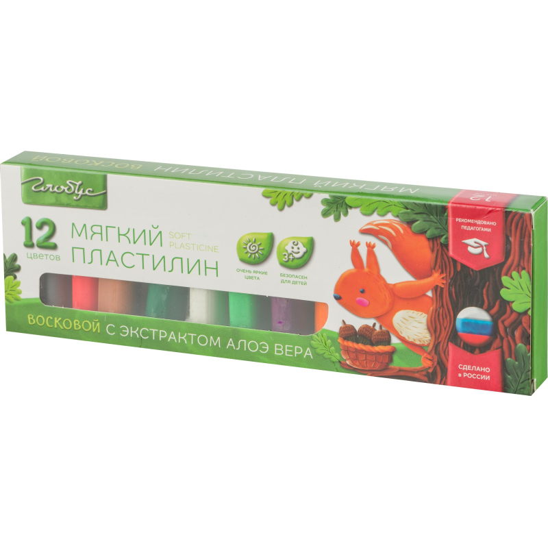 

Пластилин Глобус супер мягкий с экстрактом алоэ вера 12цв(180гр.),ПЛ12-01МВ, (2шт.), Разноцветный