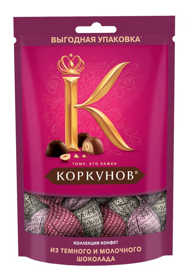 Шоколадные конфеты А.Коркунов, Коллекция из темного и молочного шоколада, Пакет, 118гр.