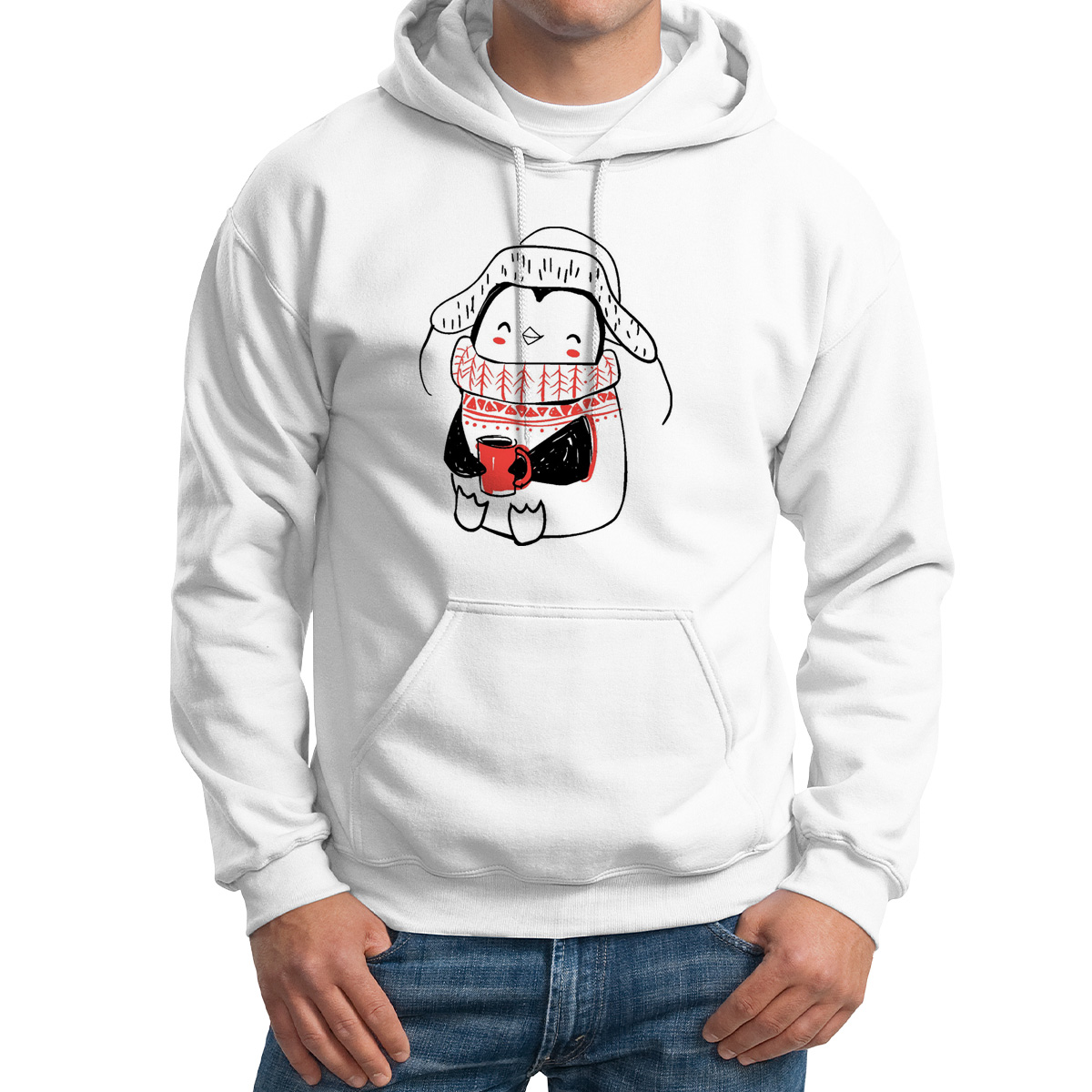

Худи унисекс CoolPodarok Пингвин белое 64 RU, Белый, M0114603