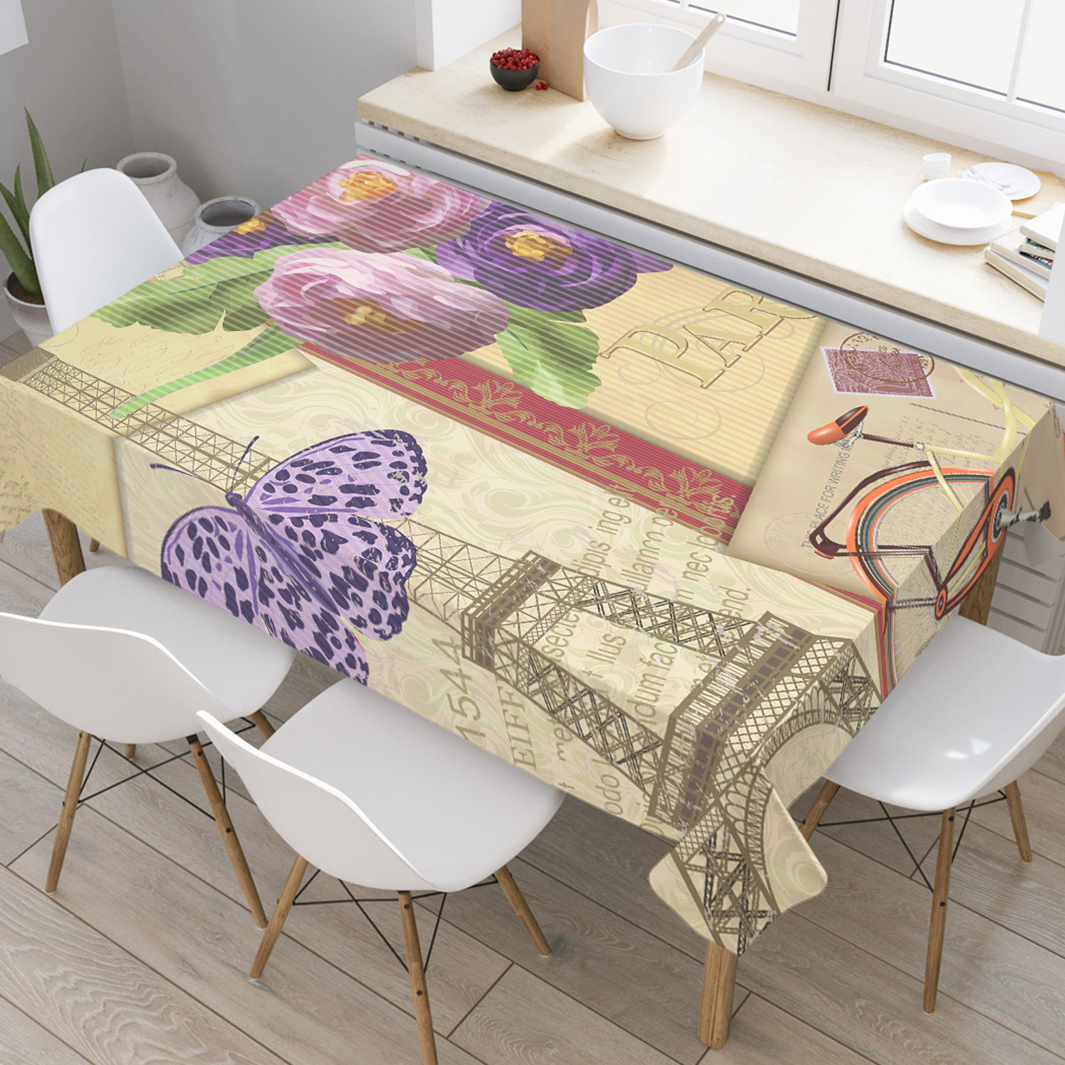 

Прямоугольная тканевая скатерть на стол Интересная открытка 145х180см, Розовый, Интересная открытка