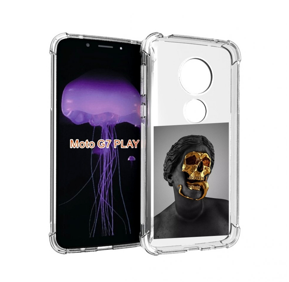 

Чехол MyPads золотой череп в статуе для Motorola Moto G7 Play, Прозрачный, Tocco
