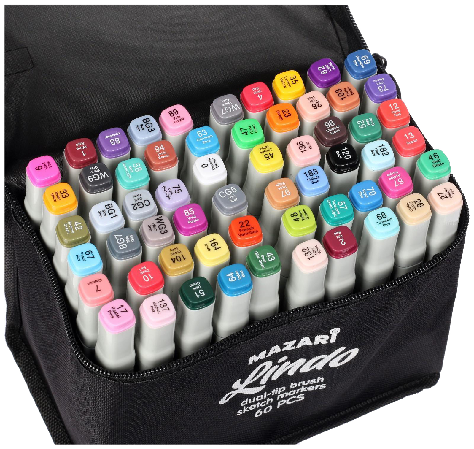 

Маркеры для скетчинга двусторонние Mazari Lindo, 60 цветов