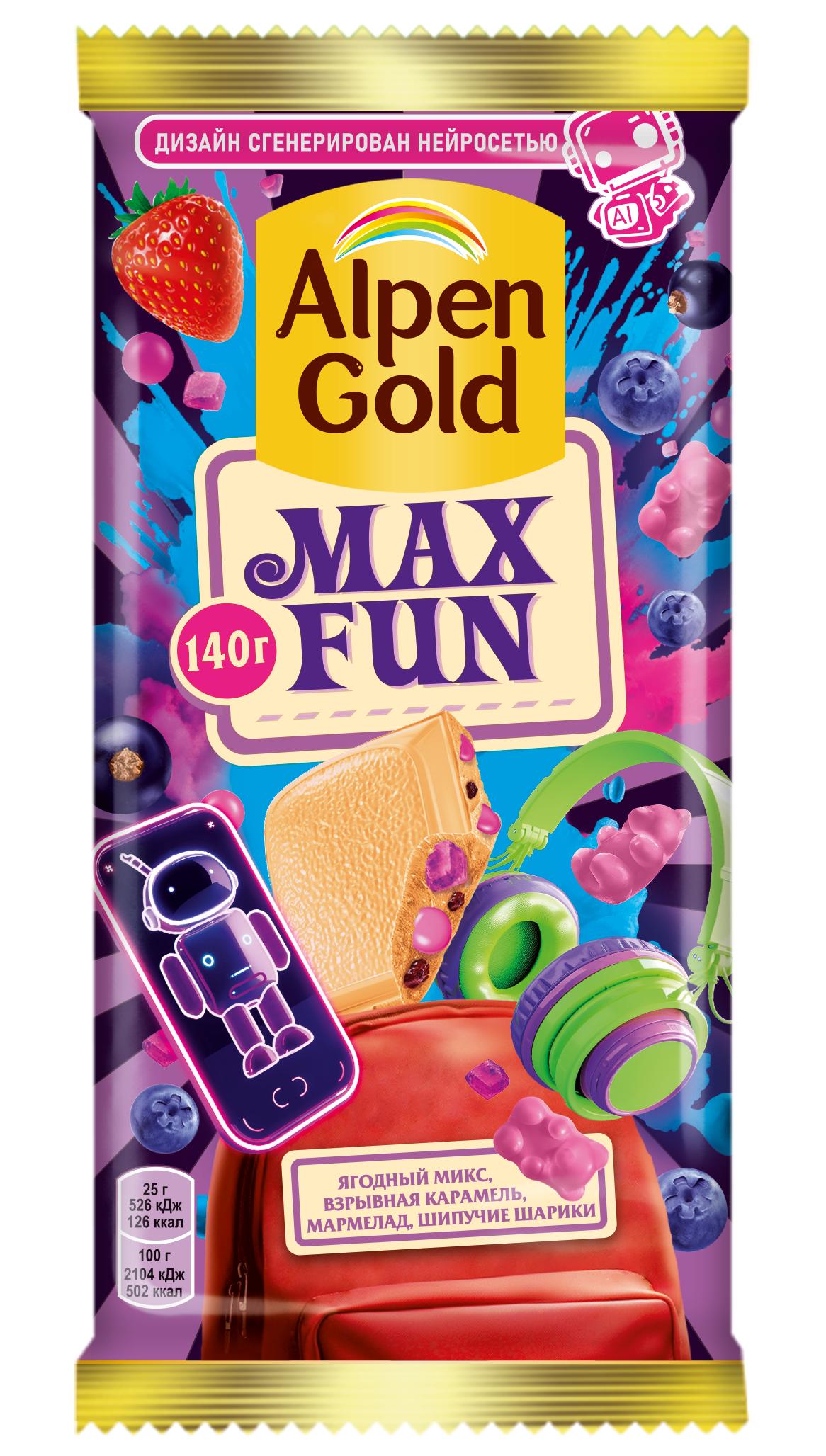 Шоколад Alpen Gold Max Fun белый ягодный микс 140 г