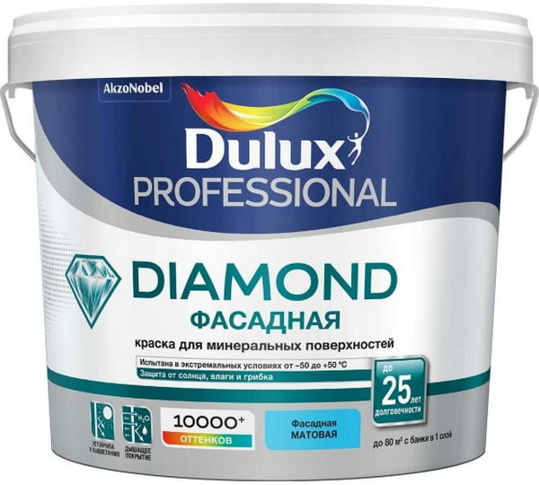 фото Dulux diamond фасадная гладкая base bw краска акриловая влагостойкая матовая (5л)