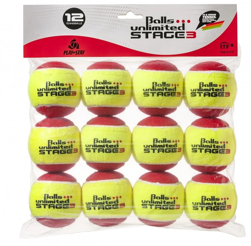 Теннисный мяч Balls unlimited Stage 3 уровень 3 (красный), 12 шт. в упаковке