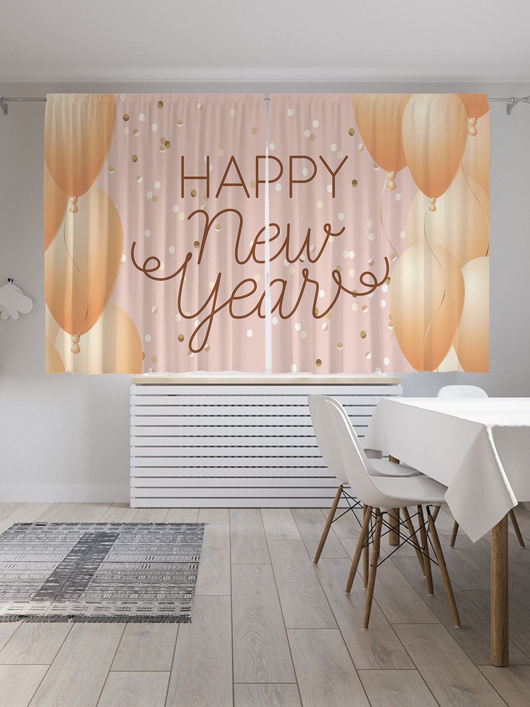 фото Классические шторы joyarty праздничное поздравление с нг, oxford delux, 2 полотна 145x180