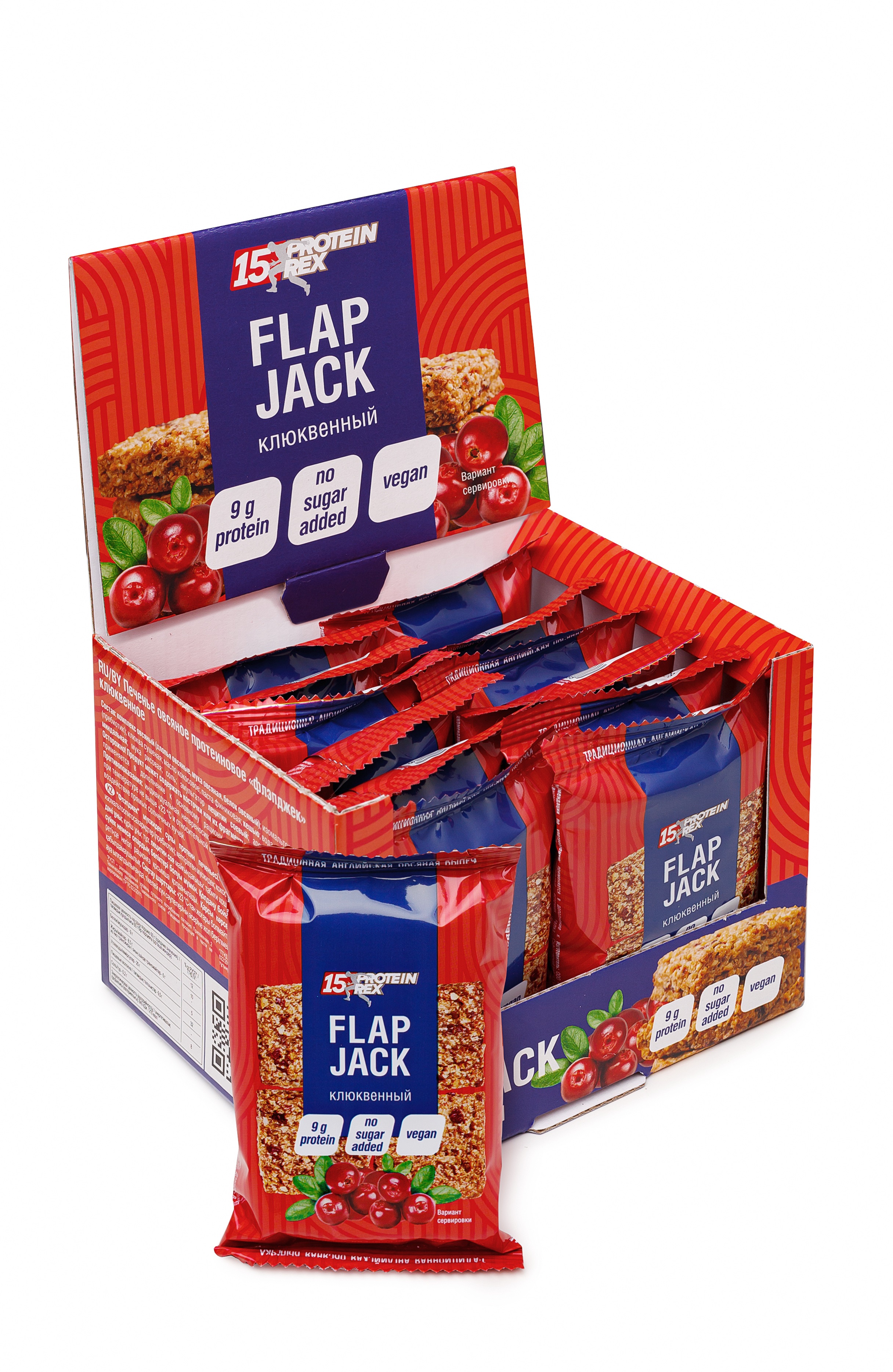 фото Овсяные протеиновые флэпджеки flapjack (клюква), vegan, 12шт х 60г, 210 ккал proteinrex