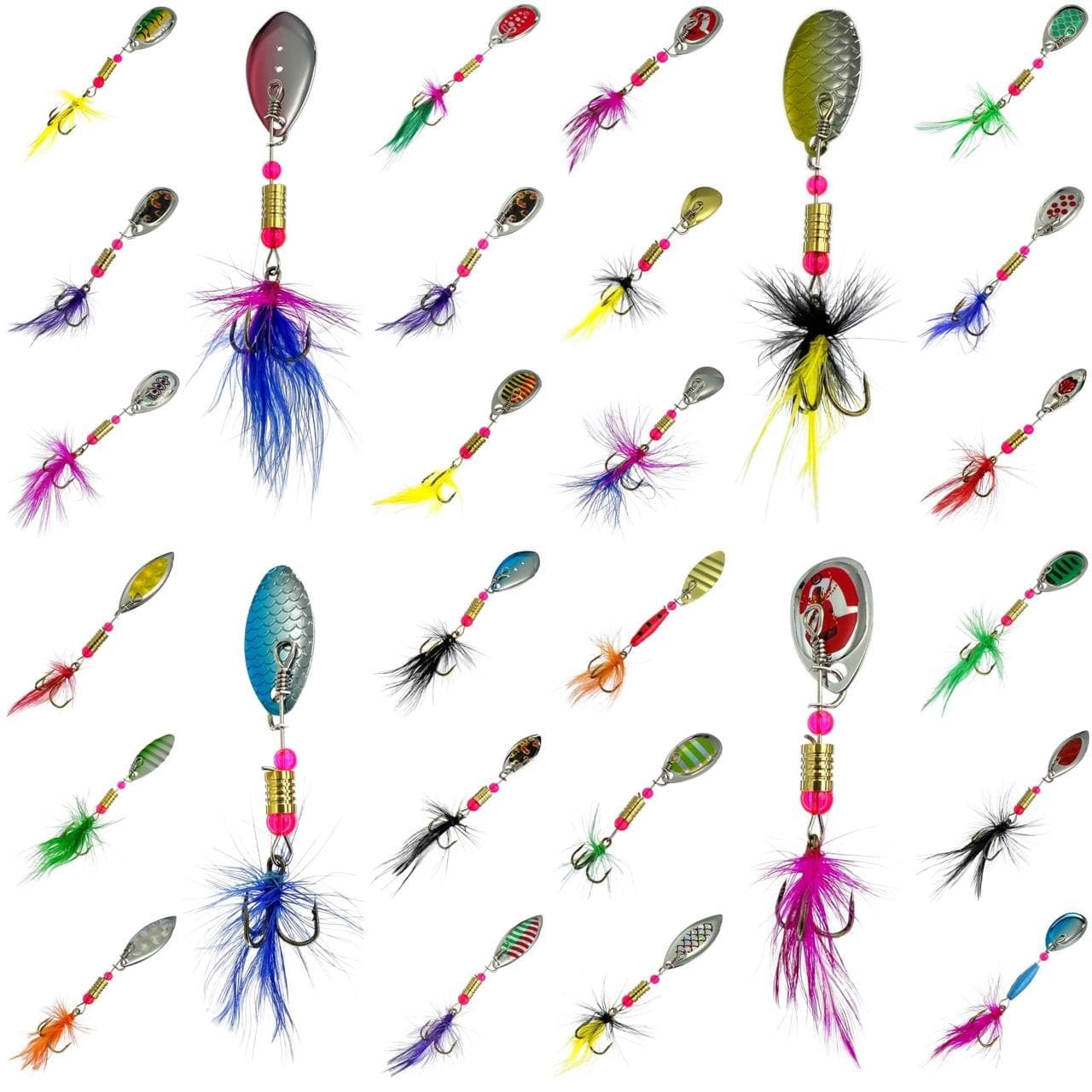 фото Блесна вращающаяся (вертушка) с перьями для спинниговой рыбалки / набор 30 шт. bambucho