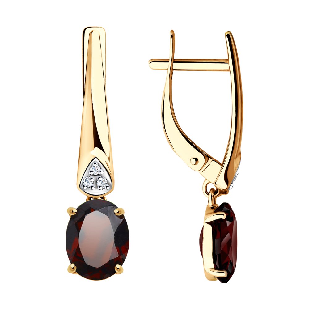 

Серьги подвески из красного золота Diamant 51-321-00216-2, гранат/фианит, 51-321-00216-2