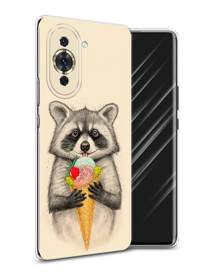 

Чехол Awog на Huawei Nova 10 Pro "Енот с мороженым", Разноцветный, 6109050-10