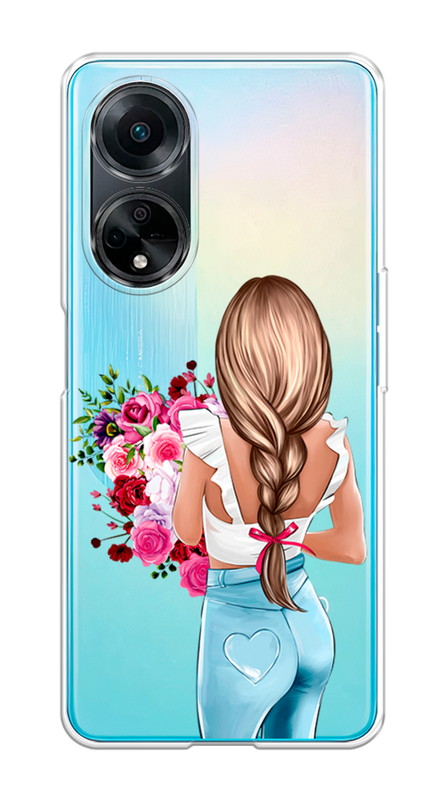 

Чехол на Oppo A98 "Девушка с цветами", Коричневый;розовый;бирюзовый, 2514450-6