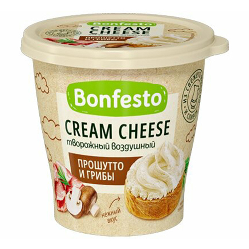 Сыр творожный Bonfesto Cream Cheese со вкусом прошутто и грибами 65% 125 г