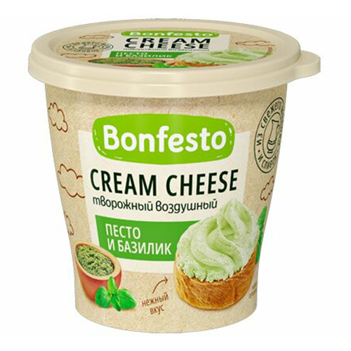 Сыр творожный Bonfesto Cream Cheese со вкусом песто и базилика 65% 125 г