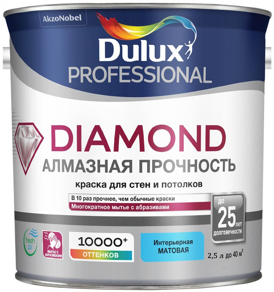 

DULUX Professional Diamond Алмазная прочность base BW краска в/д для стен и потолков матов, Белый