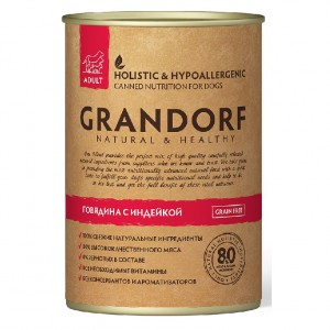 

Консервы для собак Grandorf Adult, все породы, говядина и индейка, 400г, Adult