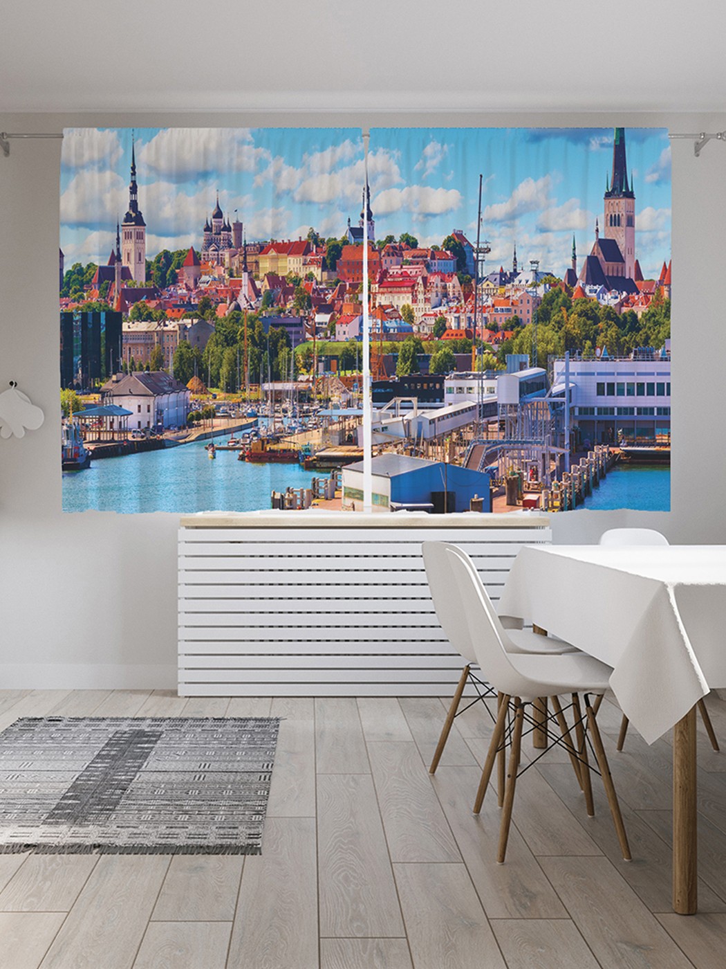 фото Шторы с фотопечатью "городской порт" из сатена, 290х180 см joyarty